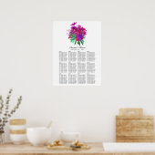 Fuchsia en Paarse Floral Seating Chart Poster (Keuken)
