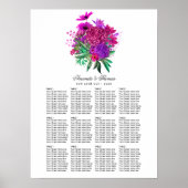  Fuchsia en Paarse Floral Seating Chart Poster (Voorkant)