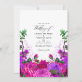 Fuchsia en Paarse Floral Wedding Foto Kaart (Voorkant)
