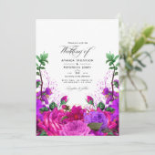  Fuchsia en Paarse Floral Wedding Foto Kaart (Staand voorkant)