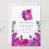  Fuchsia en Paarse Floral Wedding Foto Save The Date (Voorkant)
