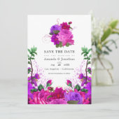  Fuchsia en Paarse Floral Wedding Foto Save The Date (Staand voorkant)