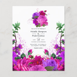  Fuchsia en Paarse Floral Wedding Invite Flyer