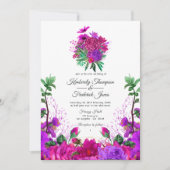 Fuchsia en Paarse Floral Wedding Kaart (Voorkant)