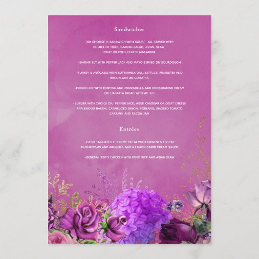 Fuchsia en Paarse Floral Wedding Menu (Achterkant)