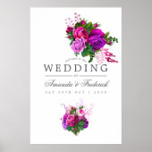  Fuchsia en Paarse Floral Wedding Welkom Poster (Voorkant)