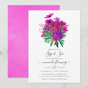 Fuchsia en Paarse Shabby Bloem Sip en Zie Kaart