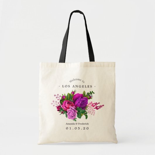 Fuchsia en Paarse Shabby bruiloft Welkom Tote Bag (Voorkant)