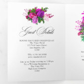  Fuchsia en Paarse Shabby Floral Wedding Drieluik Uitnodiging (Binnenzijde eerst)