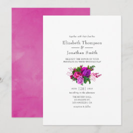  Fuchsia en Paarse Shabby Floral Wedding Kaart