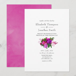  Fuchsia en Paarse Shabby Floral Wedding Kaart