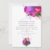 Fuchsia en Paarse Shabby Floral Wedding Kaart (Voorkant)