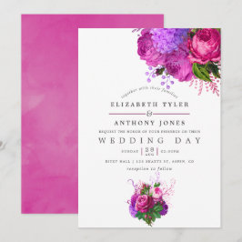  Fuchsia en Paarse Shabby Floral Wedding Kaart