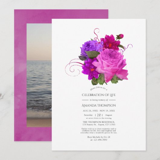 Fuchsia en paarse Shabby viering van het leven Kaart (Voorkant / Achterkant)