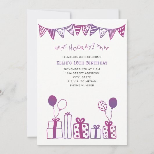 Fuchsia en Paarse viering Kaart (Voorkant)