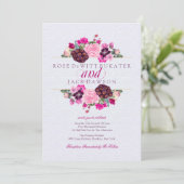 Fuchsia en Plum Bloemen Huwelijksuitnodigingen Kaart (Staand voorkant)