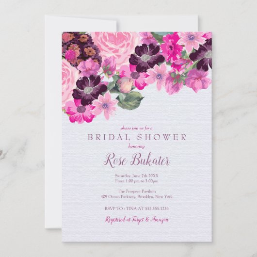 Fuchsia en Plum Floral Vrijgezellenfeest Kaart (Voorkant)