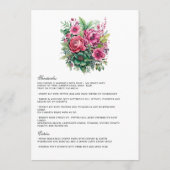 Fuchsia en smaragdgroene bloemen bruiloft menu (Achterkant)