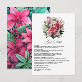 Fuchsia en smaragdgroene huwelijksgastdetails informatiekaartje