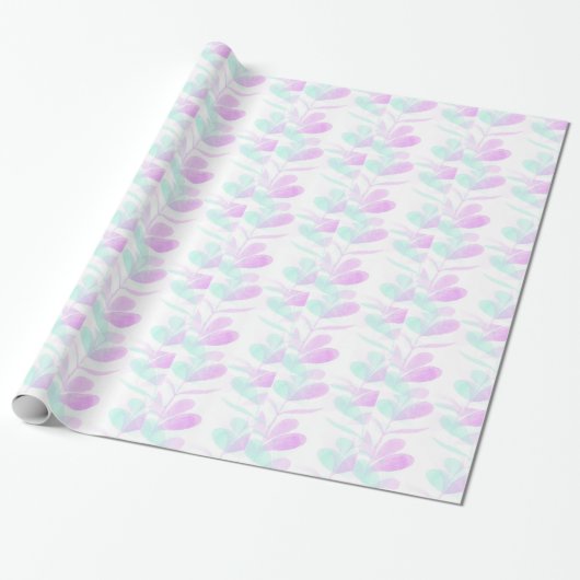 Fuchsia en Turoquoise Bladeren Inpakpapier (Uitgerold)