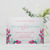 Fuchsia en Turquoise bruiloft uitnodiging (Staand voorkant)