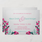 Fuchsia en Turquoise bruiloft uitnodiging (Voorkant / Achterkant)