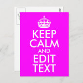 Fuchsia en White Keep Calm and Edit Text Briefkaart (Voorkant / Achterkant)