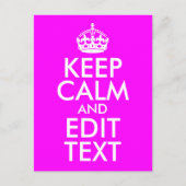 Fuchsia en White Keep Calm and Edit Text Briefkaart (Voorkant)