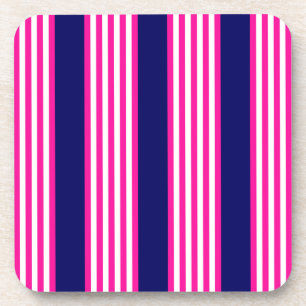 Fuchsia en white vijf strepen patroon met blauw bier onderzetter