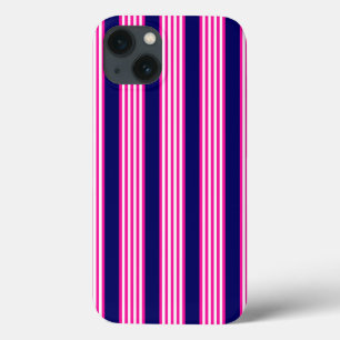 Fuchsia en white vijf strepen patroon met blauw Case-Mate iPhone case