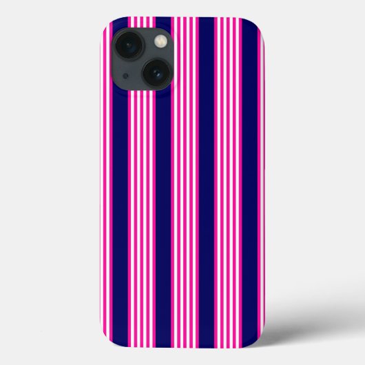 Fuchsia en white vijf strepen patroon met blauw Case-Mate iPhone case (Achterkant)
