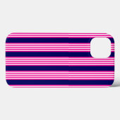 Fuchsia en white vijf strepen patroon met blauw Case-Mate iPhone case (Achterkant (horizontaal))