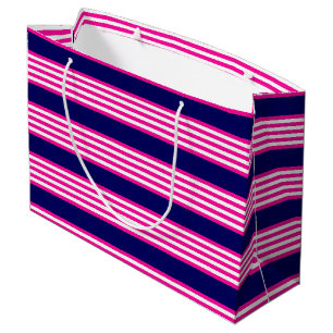 Fuchsia en white vijf strepen patroon met blauw groot cadeauzakje