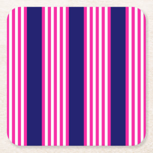 Fuchsia en white vijf strepen patroon met blauw kartonnen onderzetters