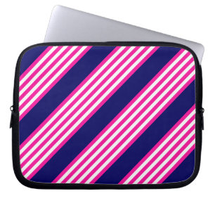 Fuchsia en white vijf strepen patroon met blauw laptop sleeve