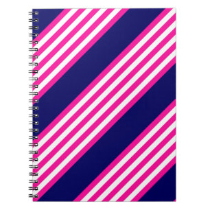 Fuchsia en white vijf strepen patroon met blauw notitieboek