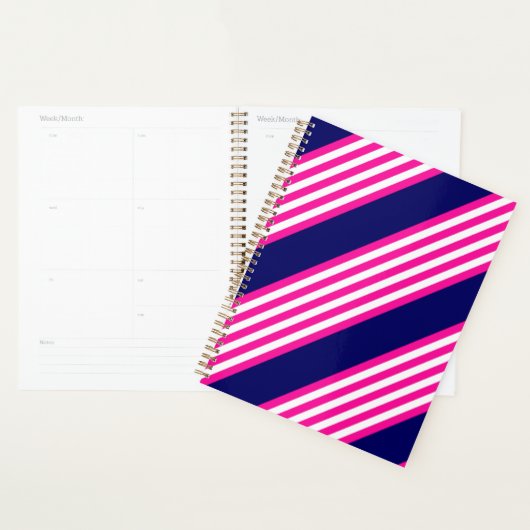 Fuchsia en white vijf strepen patroon met blauw planner (Display)