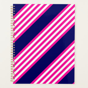 Fuchsia en white vijf strepen patroon met blauw planner
