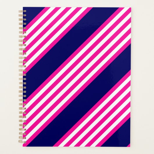 Fuchsia en white vijf strepen patroon met blauw planner (Voorkant)