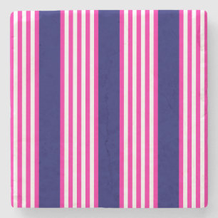 Fuchsia en white vijf strepen patroon met blauw stenen onderzetter