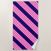 Fuchsia en white vijf strepen patroon met blauw strandlaken (Voorkant)