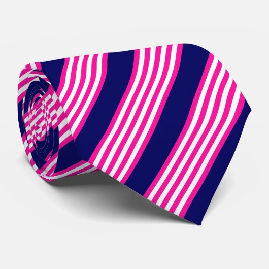 Fuchsia en white vijf strepen patroon met blauw stropdas (Opgerold)