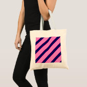 Fuchsia en white vijf strepen patroon met blauw tote bag (Voorkant (product))