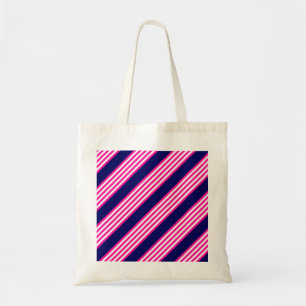 Fuchsia en white vijf strepen patroon met blauw tote bag
