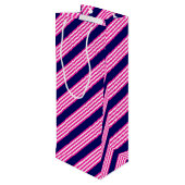 Fuchsia en white vijf strepen patroon met blauw wijn cadeautas (Achterkant Gekanteld)