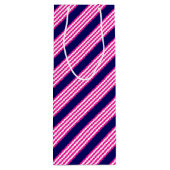 Fuchsia en white vijf strepen patroon met blauw wijn cadeautas (Achterkant)
