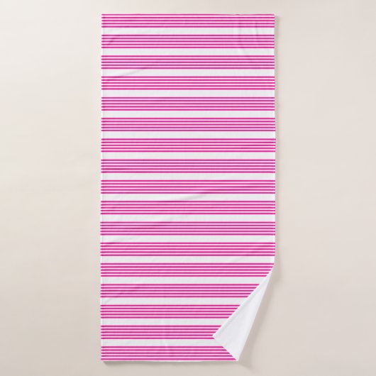 Fuchsia en wit vijf strepen patroon badhanddoek (Badhanddoek)