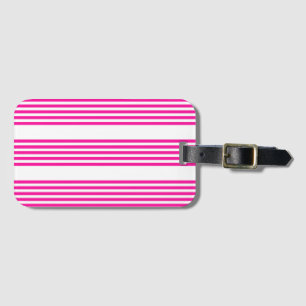 Fuchsia en wit vijf strepen patroon bagagelabel
