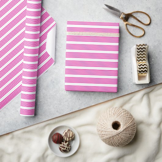 Fuchsia en wit vijf strepen patroon cadeaupapier (Crafts)