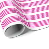 Fuchsia en wit vijf strepen patroon cadeaupapier (Rol Hoek)